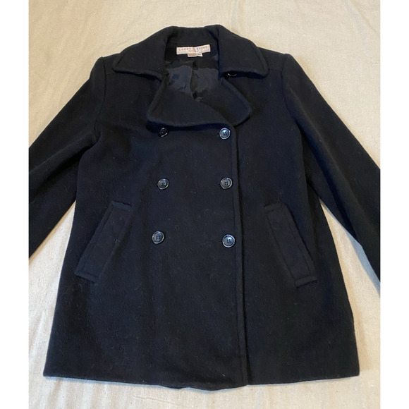 Vtg Larry Levine Petites Peacoat Womens Size 6P Black DoubleBreasted Wool Jacket - Picture 5 of 14